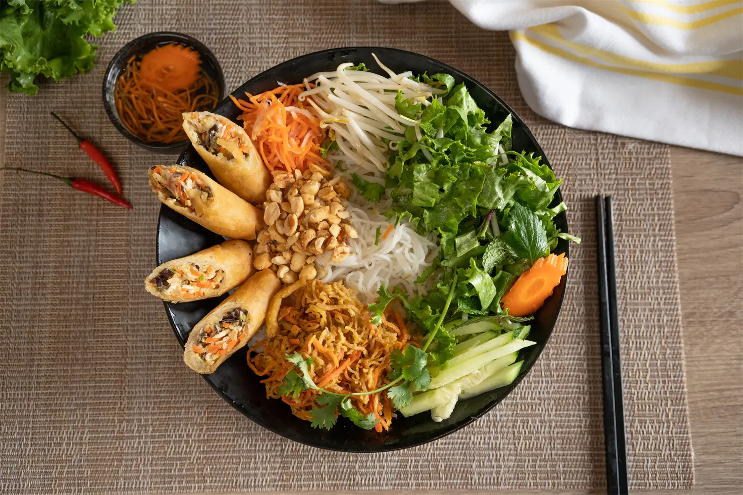 Vermicelli with Egg Rolls and Shredded Pork
